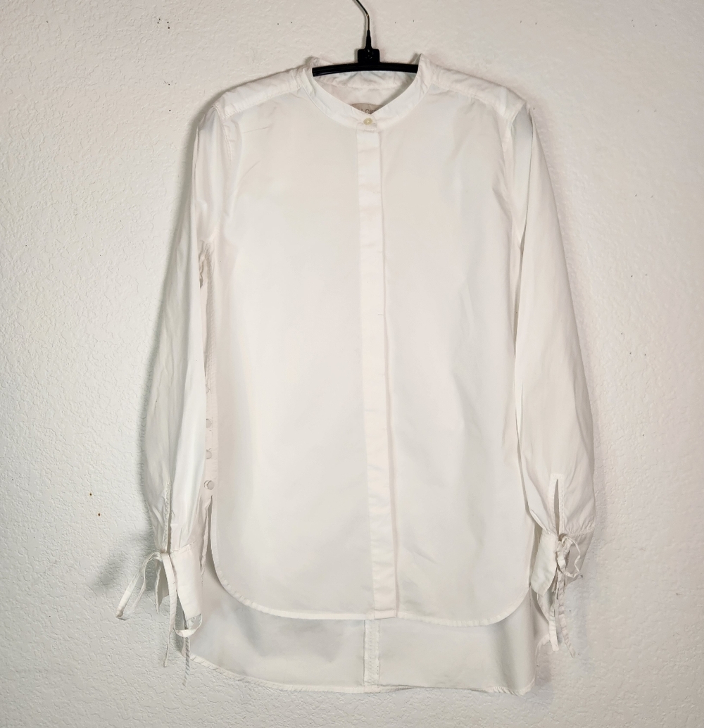 Loft White Button-Up Blouse with Button Details & Ties at the Cuffs, Size M
